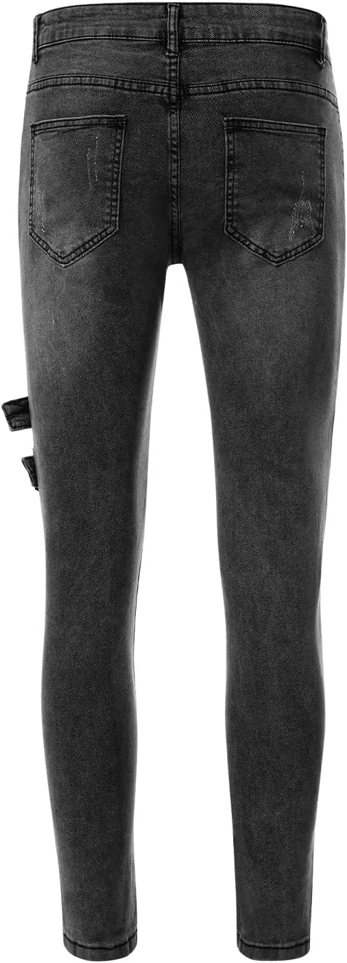 Muscularfit Men's Pants Casual Slim Fit Distressed Straight Legs Fashion Solid Jeans with Broken Hole Trendy Clothes 2023