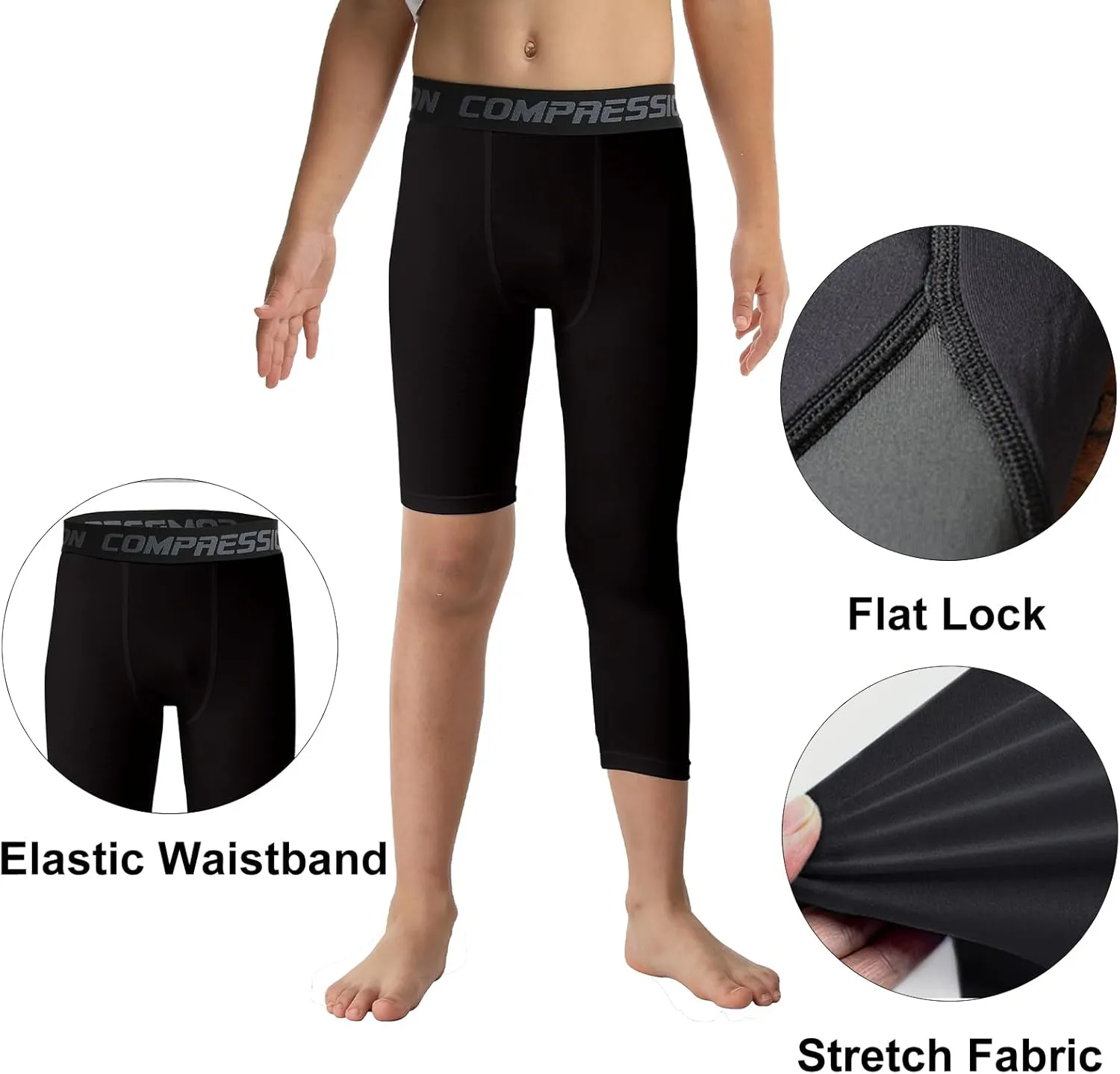 OEBLD Single Leg 3/4 Compression Tights, Unisex Sports Compression Pants, Basketball Leg Sleeves