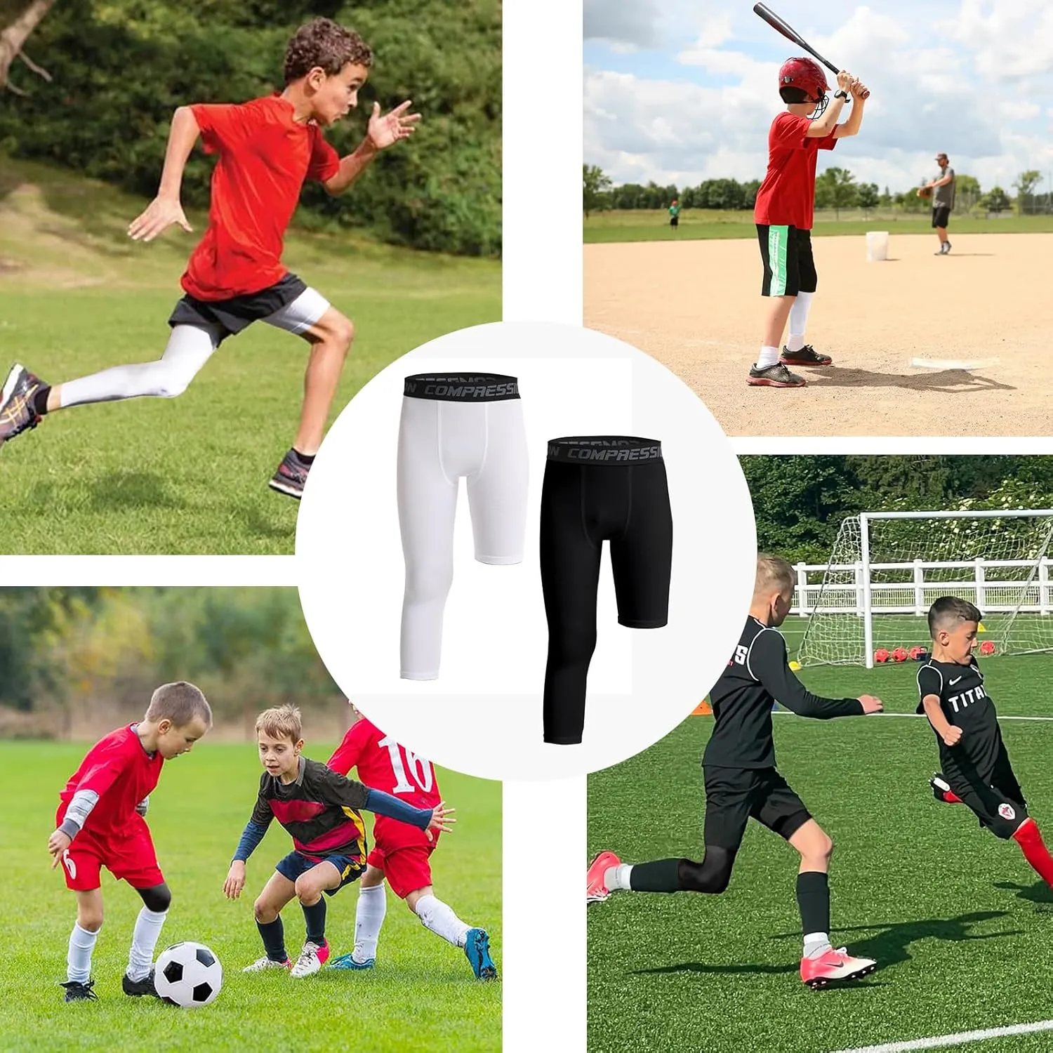 OEBLD Single Leg 3/4 Compression Tights, Unisex Sports Compression Pants, Basketball Leg Sleeves