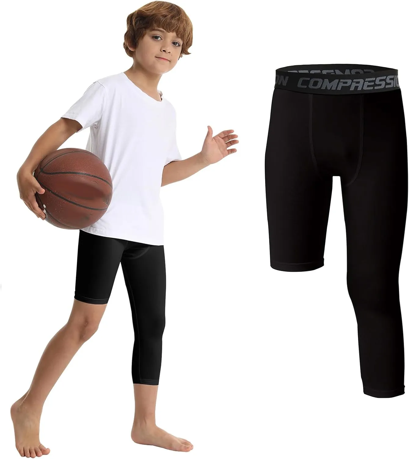 OEBLD Single Leg 3/4 Compression Tights, Unisex Sports Compression Pants, Basketball Leg Sleeves