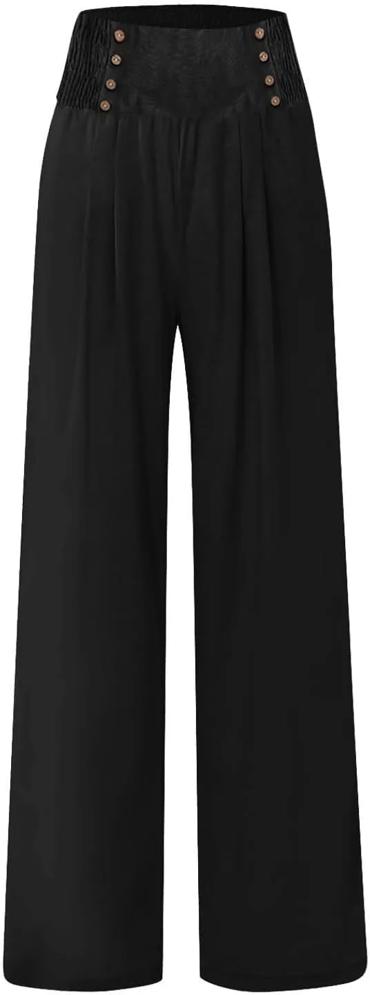 Palazzo Pants For Women Casual Plus Size Trouser Summer Boho Wide Leg Smocked High Waist Casual Loose Lounge Pants