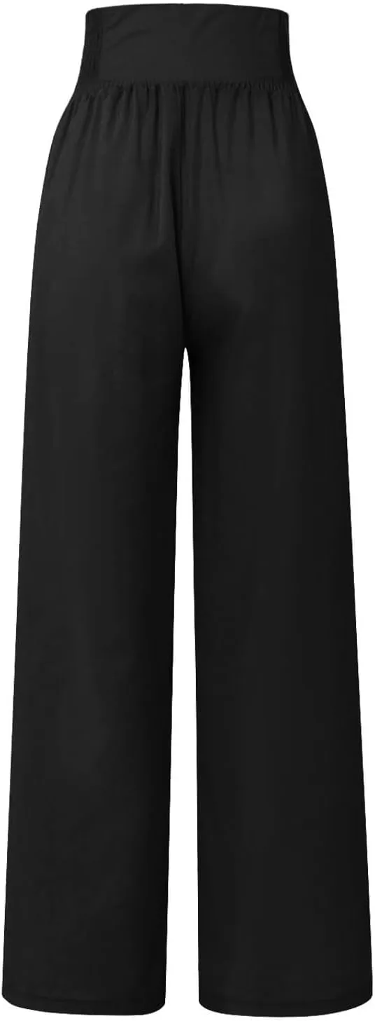 Palazzo Pants For Women Casual Plus Size Trouser Summer Boho Wide Leg Smocked High Waist Casual Loose Lounge Pants