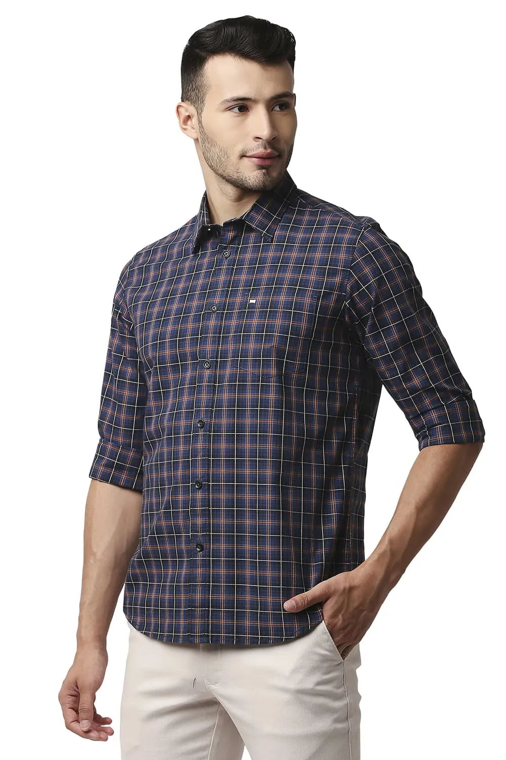 Slim Fit Cotton Checks Shirt