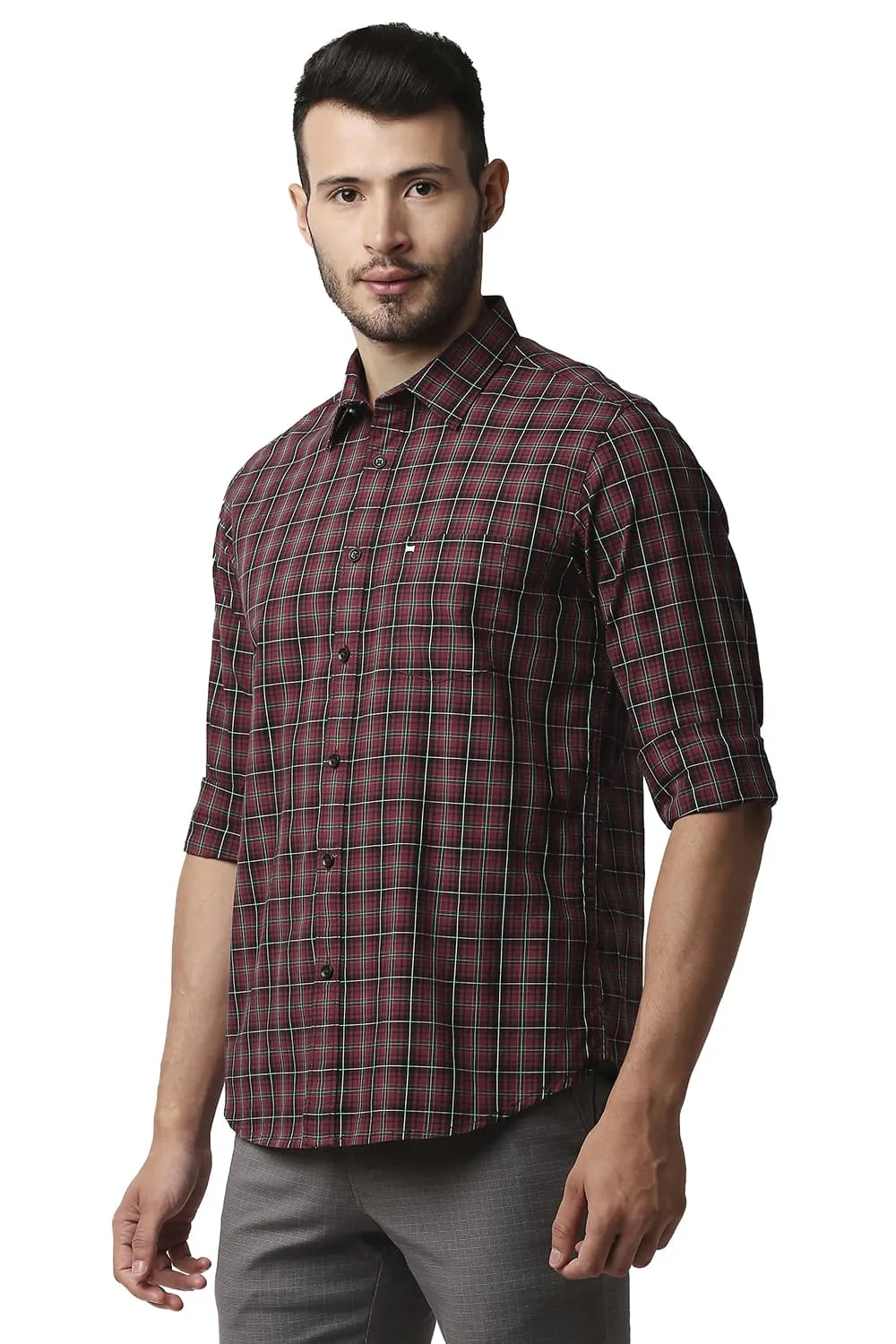 Slim Fit Cotton Checks Shirt