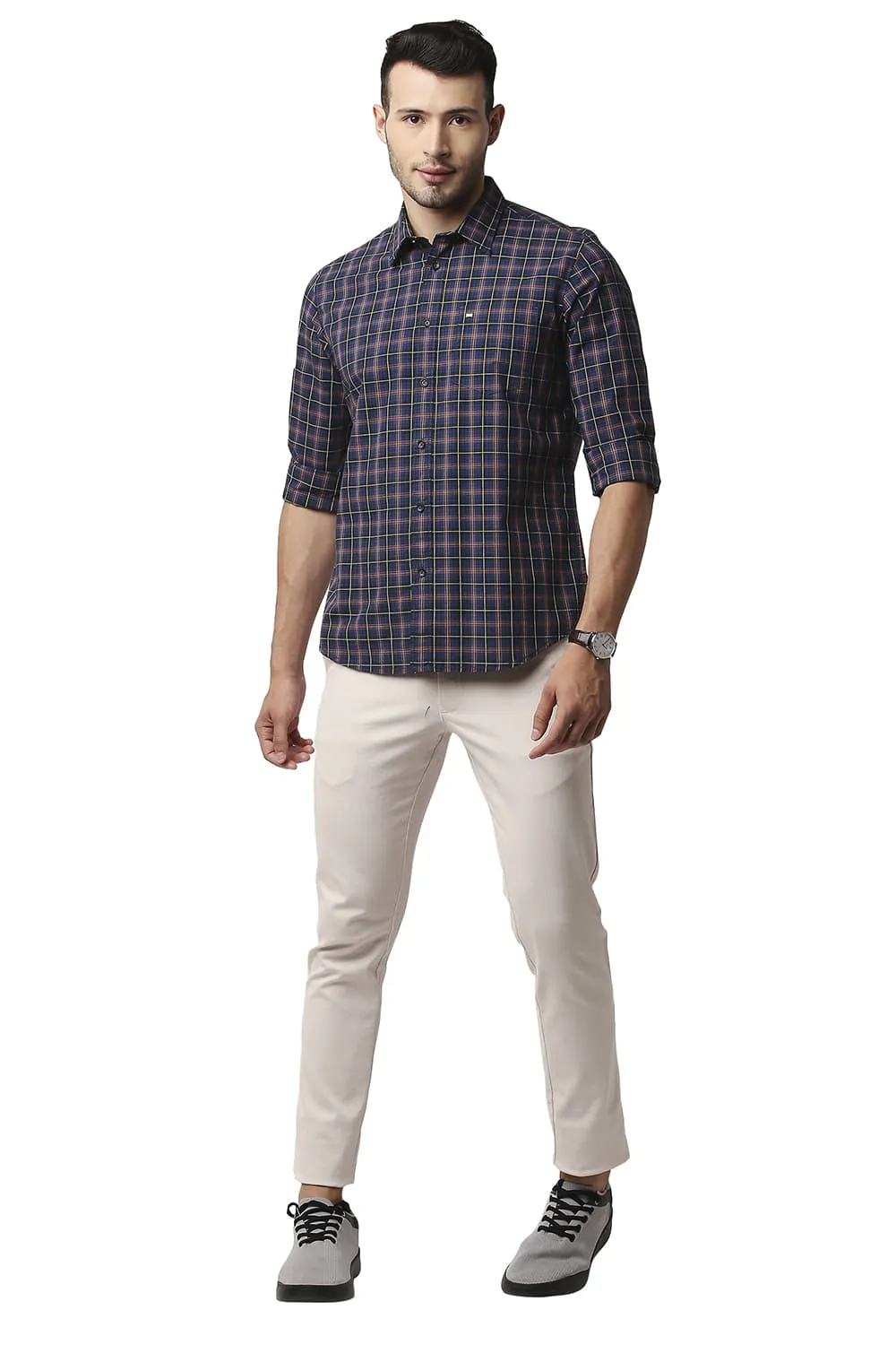 Slim Fit Cotton Checks Shirt