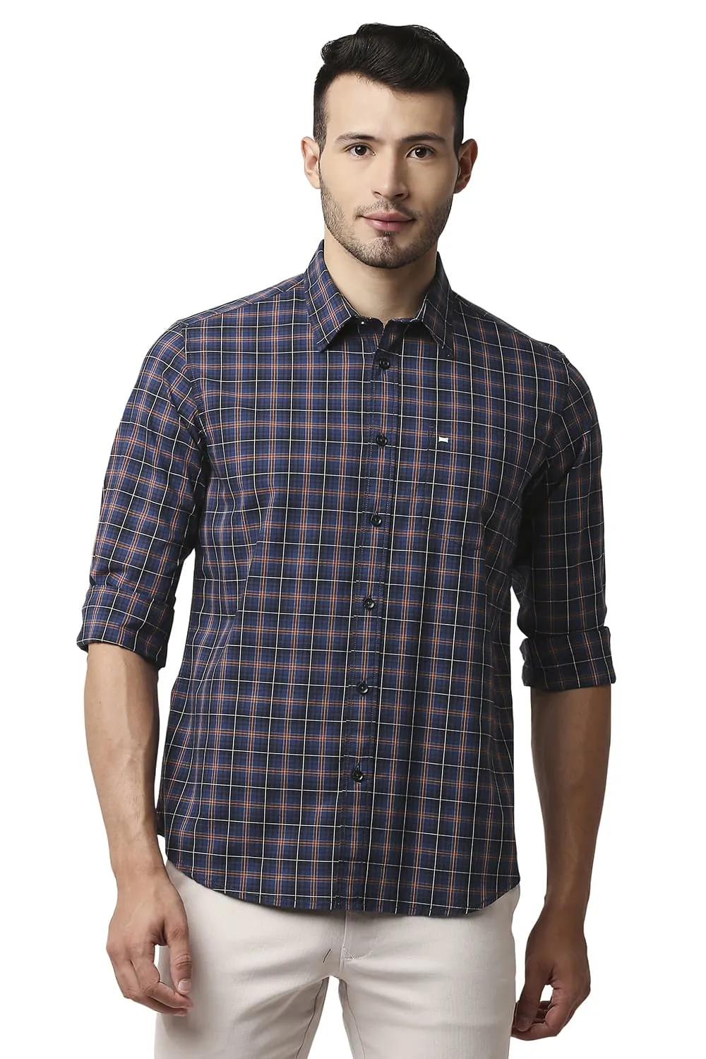 Slim Fit Cotton Checks Shirt