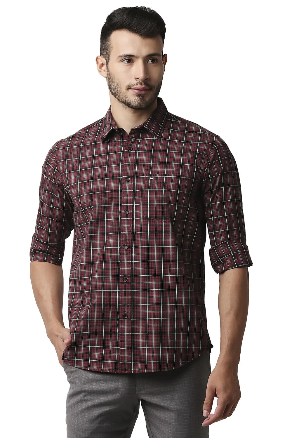 Slim Fit Cotton Checks Shirt