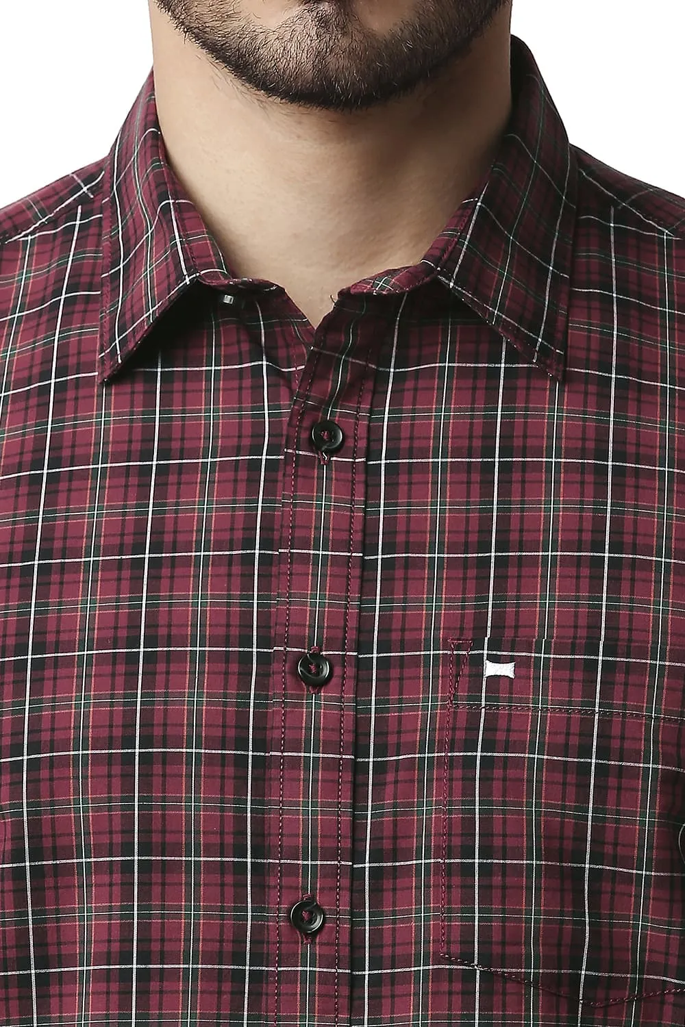 Slim Fit Cotton Checks Shirt