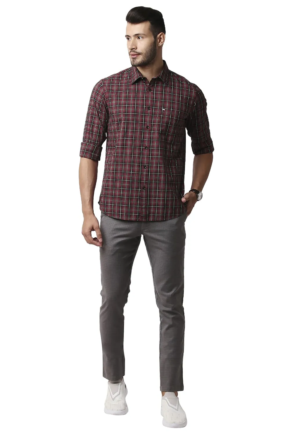 Slim Fit Cotton Checks Shirt