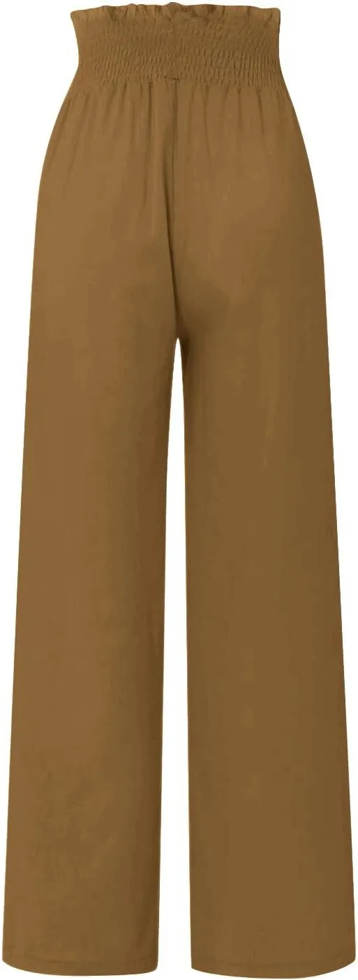 Striped Linen Blend Pants for Women Linen Pants for Women Flowy Wide Leg High Waisted Palazzo Beach Pants Summer