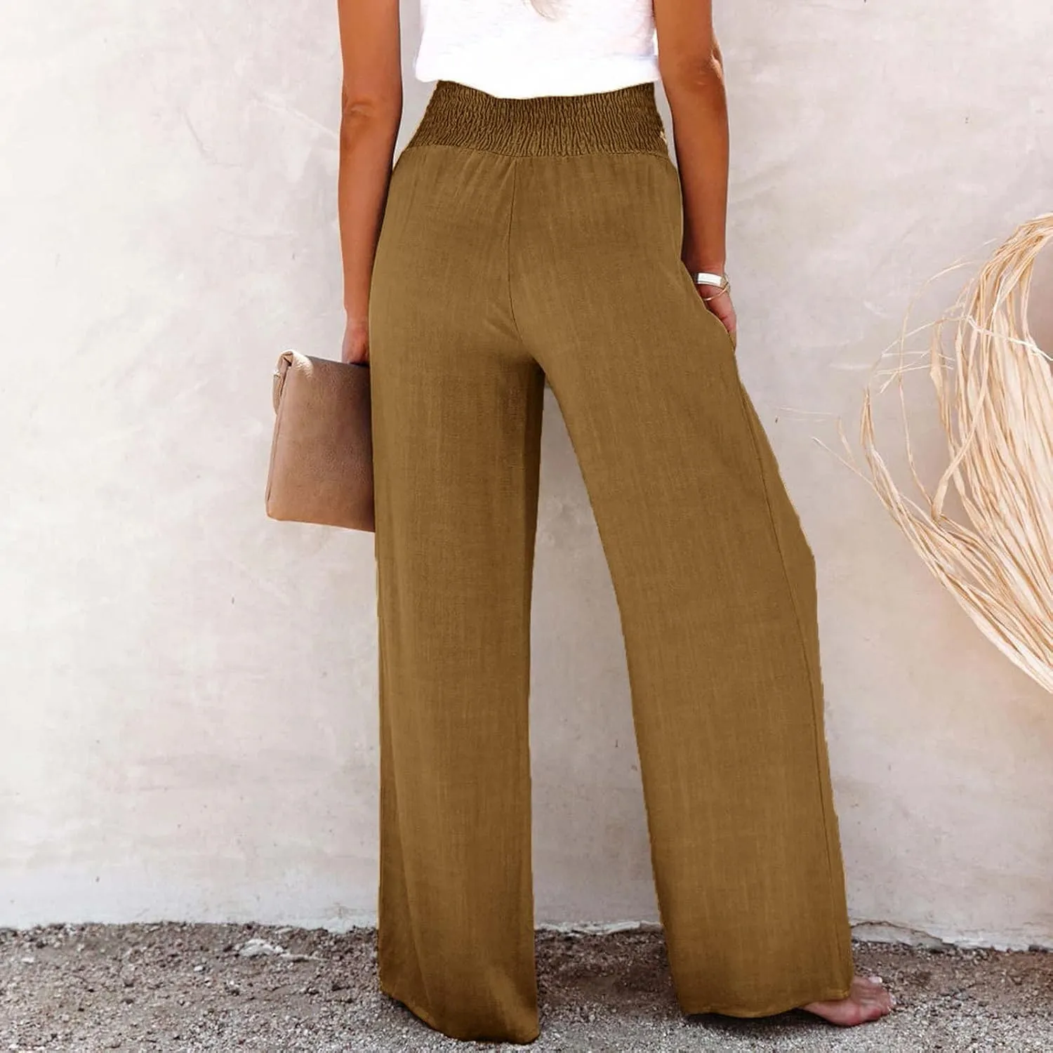Striped Linen Blend Pants for Women Linen Pants for Women Flowy Wide Leg High Waisted Palazzo Beach Pants Summer
