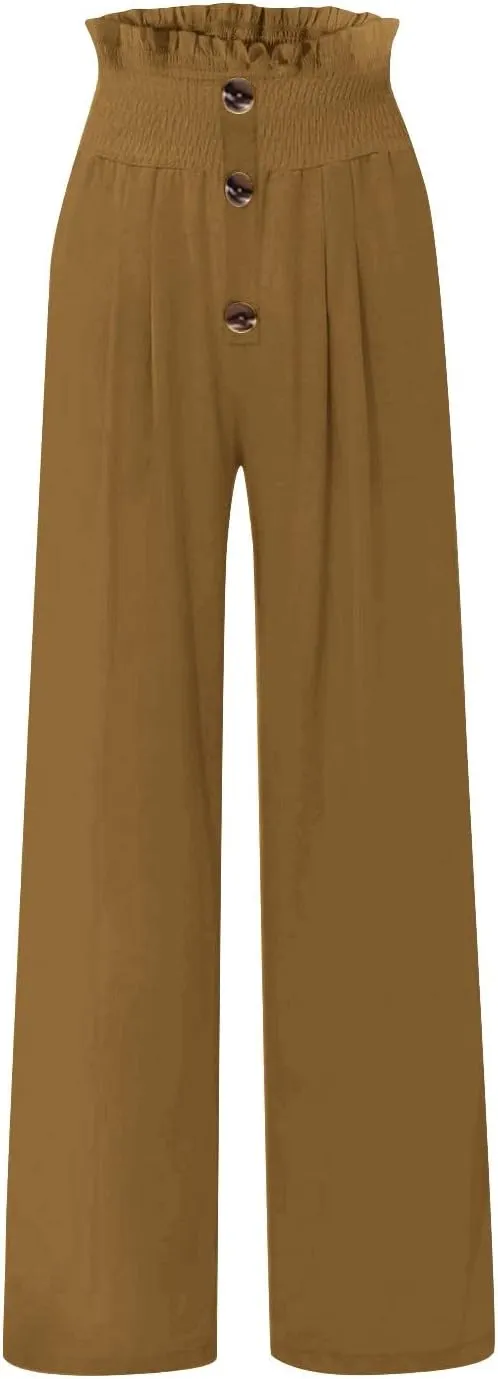 Striped Linen Blend Pants for Women Linen Pants for Women Flowy Wide Leg High Waisted Palazzo Beach Pants Summer