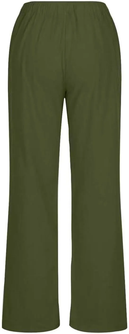 Women Linen Pants Summer Wide Leg Casual Loose Drawstring High Waist Palazzo Pants Trousers with Pockets Women's