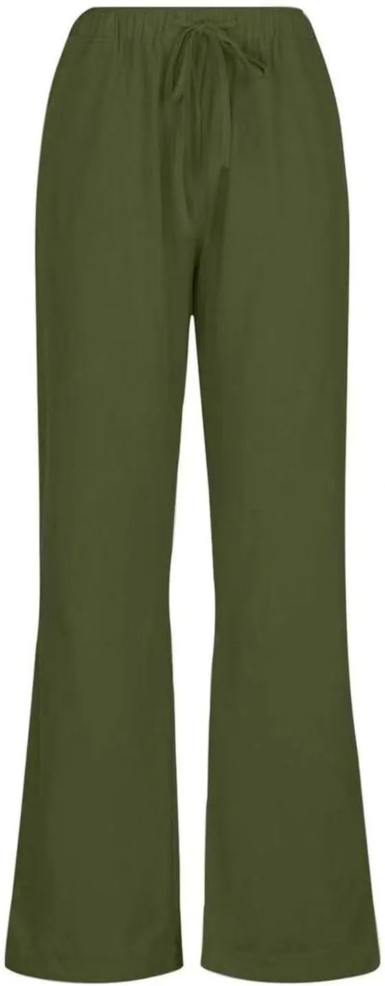 Women Linen Pants Summer Wide Leg Casual Loose Drawstring High Waist Palazzo Pants Trousers with Pockets Women's