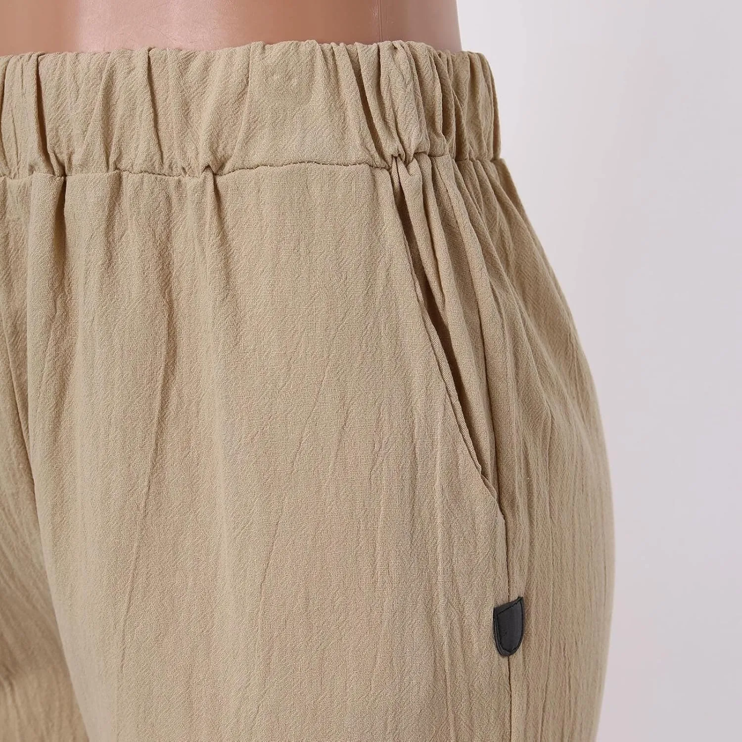 Womens Linen Pants Lightweight Straight Leg Pants Casual Elastic Waist Sweatpants Summer Beach Trousers with Pockets