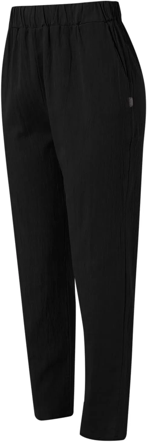 Womens Linen Pants with Pockets Straight Leg Loose Elastic High Waist Trousers Summer Casual Beach Pant Office Slacks